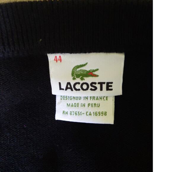 LACOSTE Black Mens V-Neck Cotton Sweater Size 44 Preppy Classic Old Money Luxury - Picture 3 of 6